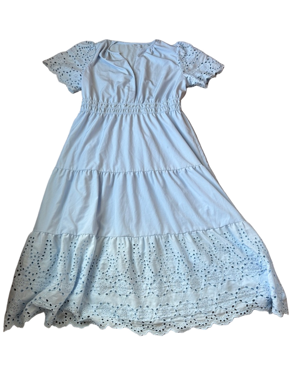 Light Blue Eyelet Lace Maxi Dress Puff Sleeve Cottagecore Summer SIZE 3XL